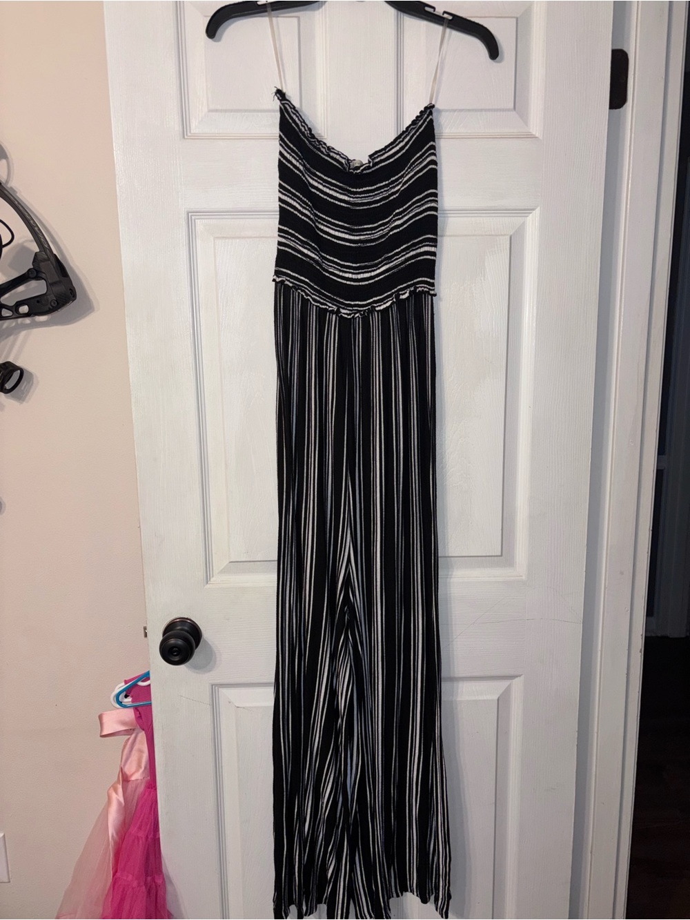 Black & White Striped Spaghetti-Strap Jumpsuit